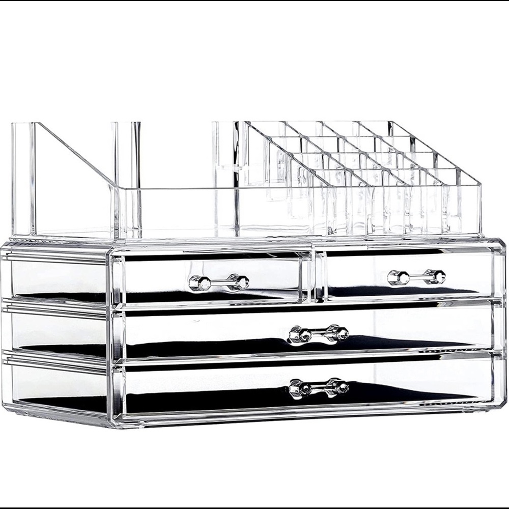 Two piece vanity makeup organizer